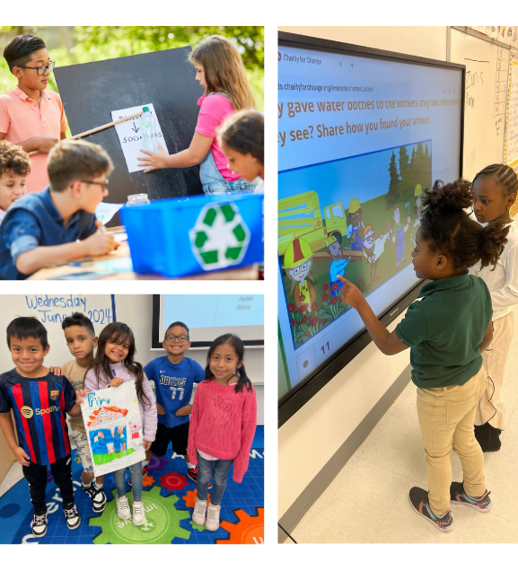 Group of diverse children participating in various service learning activities and classroom education